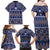 Vintage Bula Fiji Family Matching Off Shoulder Maxi Dress and Hawaiian Shirt Prussian Blue Tapa Masi Motif