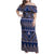 Vintage Bula Fiji Family Matching Off Shoulder Maxi Dress and Hawaiian Shirt Prussian Blue Tapa Masi Motif