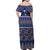 Vintage Bula Fiji Family Matching Off Shoulder Maxi Dress and Hawaiian Shirt Prussian Blue Tapa Masi Motif