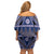 Vintage Bula Fiji Family Matching Off Shoulder Short Dress and Hawaiian Shirt Prussian Blue Tapa Masi Motif
