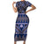 Vintage Bula Fiji Family Matching Short Sleeve Bodycon Dress and Hawaiian Shirt Prussian Blue Tapa Masi Motif