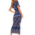 Vintage Bula Fiji Family Matching Short Sleeve Bodycon Dress and Hawaiian Shirt Prussian Blue Tapa Masi Motif