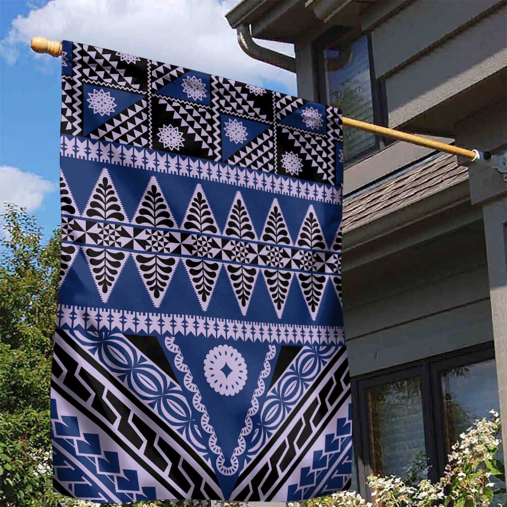 Vintage Bula Fiji Garden Flag Prussian Blue Tapa Masi Motif