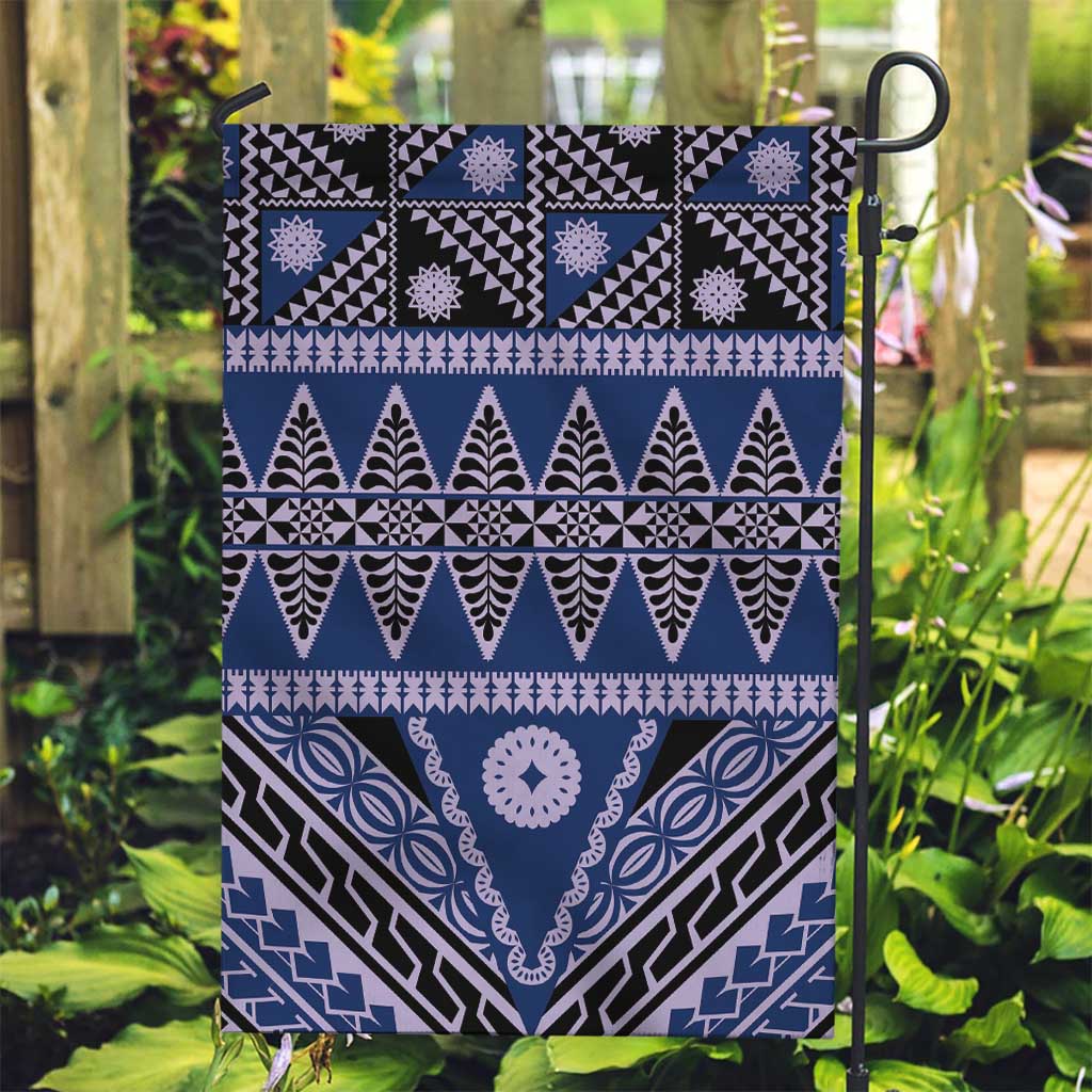 Vintage Bula Fiji Garden Flag Prussian Blue Tapa Masi Motif