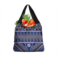 Vintage Bula Fiji Grocery Bag Prussian Blue Tapa Masi Motif