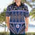 Vintage Bula Fiji Hawaiian Shirt Prussian Blue Tapa Masi Motif