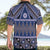 Vintage Bula Fiji Hawaiian Shirt Prussian Blue Tapa Masi Motif