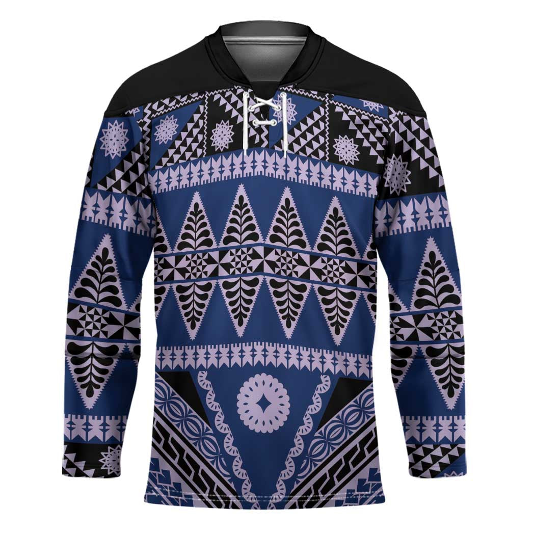 Vintage Bula Fiji Hockey Jersey Prussian Blue Tapa Masi Motif - Polynesian Pride