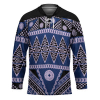 Vintage Bula Fiji Hockey Jersey Prussian Blue Tapa Masi Motif - Polynesian Pride
