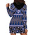 Vintage Bula Fiji Hoodie Dress Prussian Blue Tapa Masi Motif