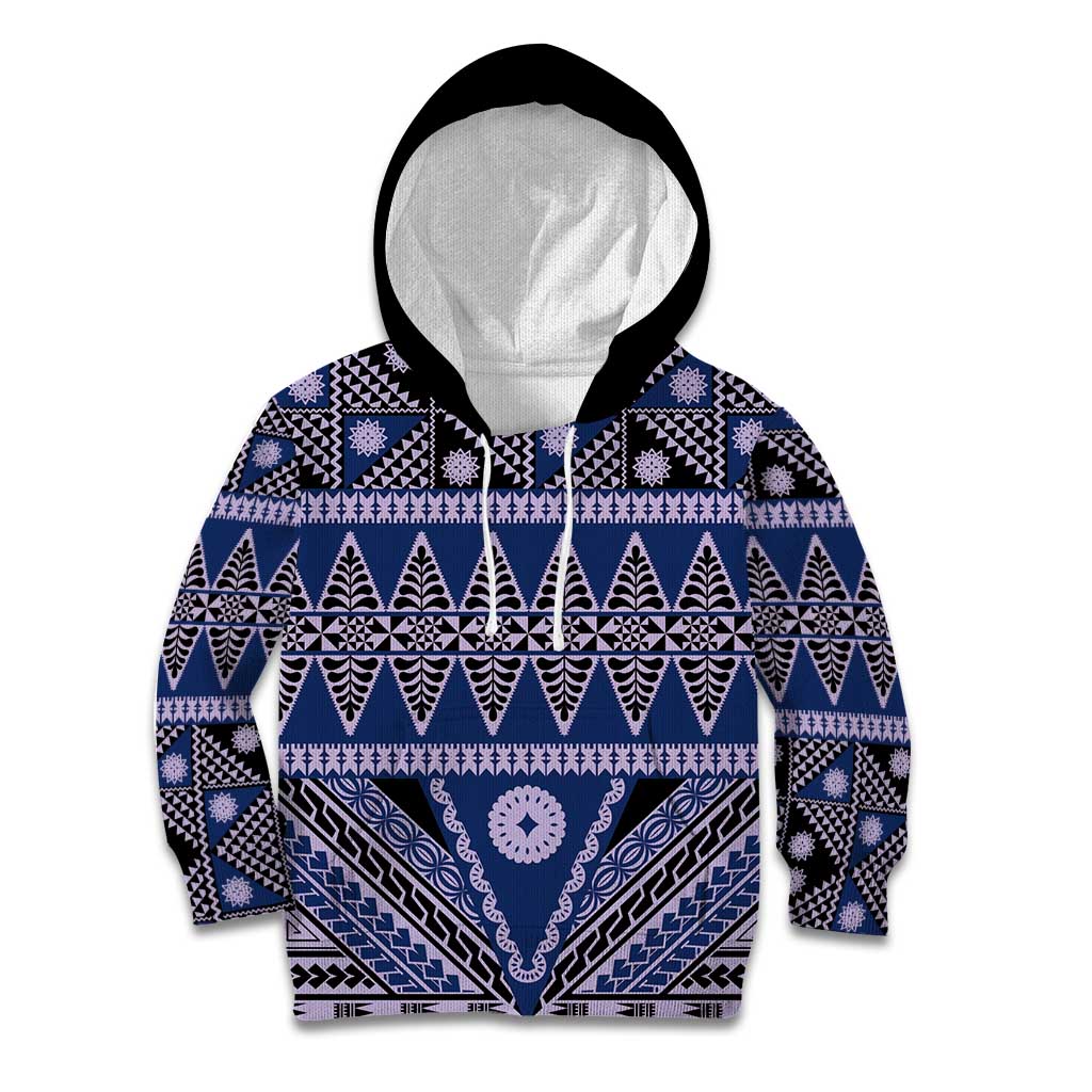 Vintage Bula Fiji Kid Hoodie Prussian Blue Tapa Masi Motif