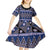 Vintage Bula Fiji Kid Short Sleeve Dress Prussian Blue Tapa Masi Motif