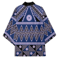 Vintage Bula Fiji Kimono Prussian Blue Tapa Masi Motif - Polynesian Pride