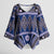 Vintage Bula Fiji Kimono Sleeve Blouse Prussian Blue Tapa Masi Motif - Polynesian Pride