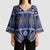 Vintage Bula Fiji Kimono Sleeve Blouse Prussian Blue Tapa Masi Motif - Polynesian Pride