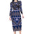 Vintage Bula Fiji Long Sleeve Bodycon Dress Prussian Blue Tapa Masi Motif