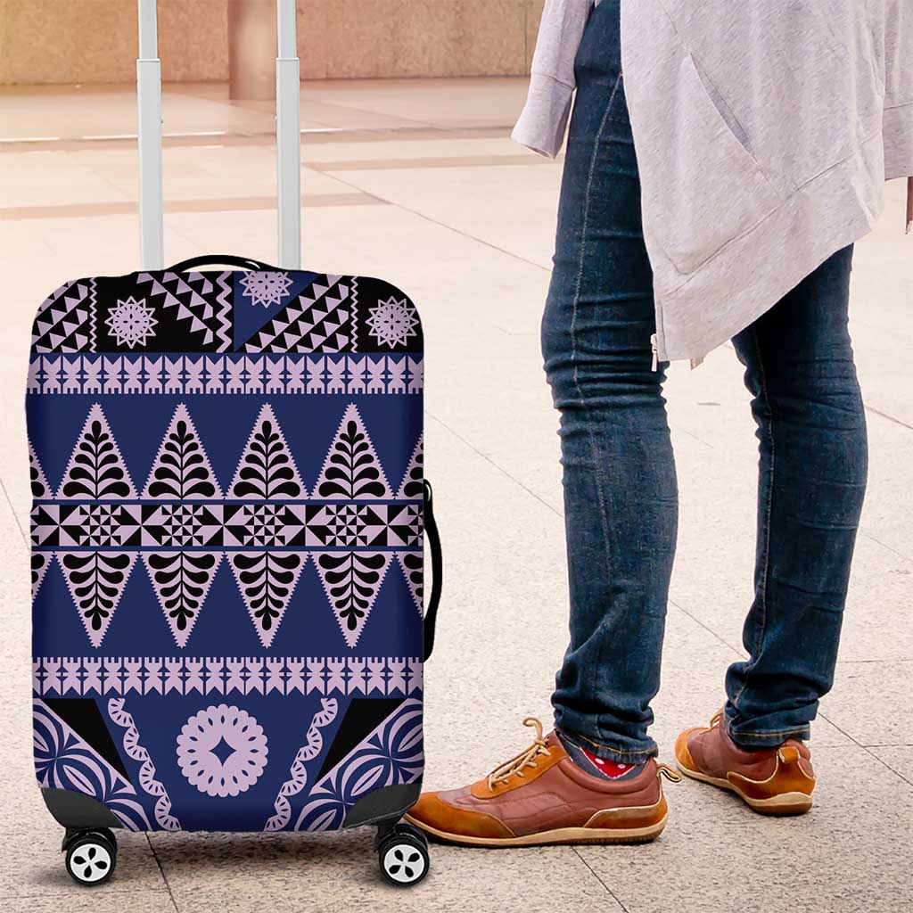 Vintage Bula Fiji Luggage Cover Prussian Blue Tapa Masi Motif