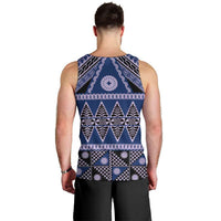 Vintage Bula Fiji Men Tank Top Prussian Blue Tapa Masi Motif