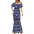 Vintage Bula Fiji Mermaid Dress Prussian Blue Tapa Masi Motif