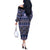 Vintage Bula Fiji Off The Shoulder Long Sleeve Dress Prussian Blue Tapa Masi Motif