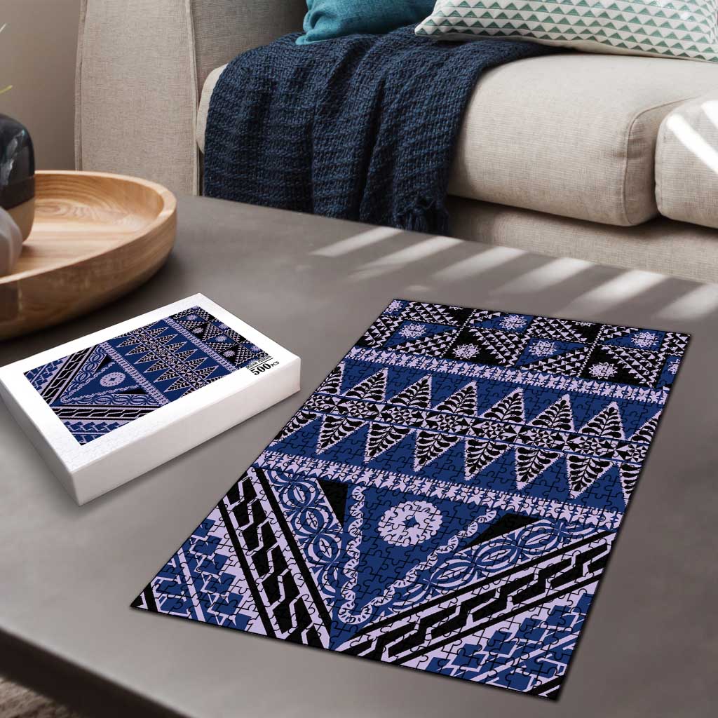Vintage Bula Fiji Puzzle Prussian Blue Tapa Masi Motif - Polynesian Pride