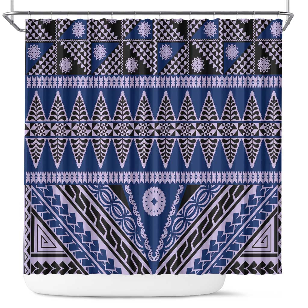 Vintage Bula Fiji Shower Curtain Prussian Blue Tapa Masi Motif