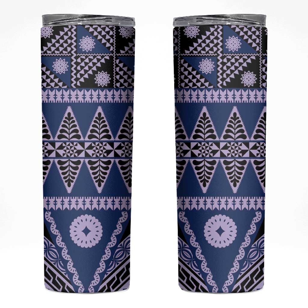 Vintage Bula Fiji Skinny Tumbler Prussian Blue Tapa Masi Motif