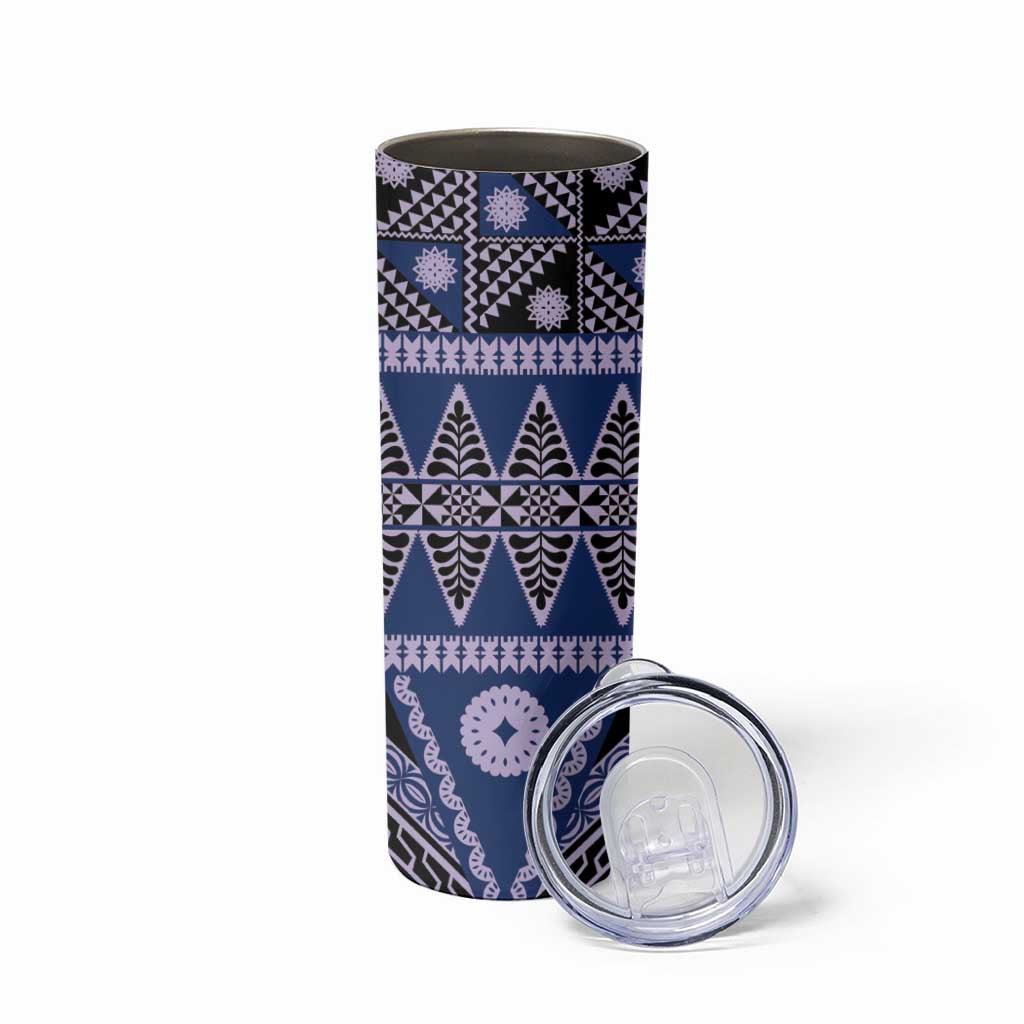 Vintage Bula Fiji Skinny Tumbler Prussian Blue Tapa Masi Motif