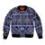 Vintage Bula Fiji Sleeve Zip Bomber Jacket Prussian Blue Tapa Masi Motif