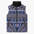 Vintage Bula Fiji Sleeveless Puffer Jacket Prussian Blue Tapa Masi Motif - Polynesian Pride