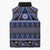 Vintage Bula Fiji Sleeveless Puffer Jacket Prussian Blue Tapa Masi Motif - Polynesian Pride