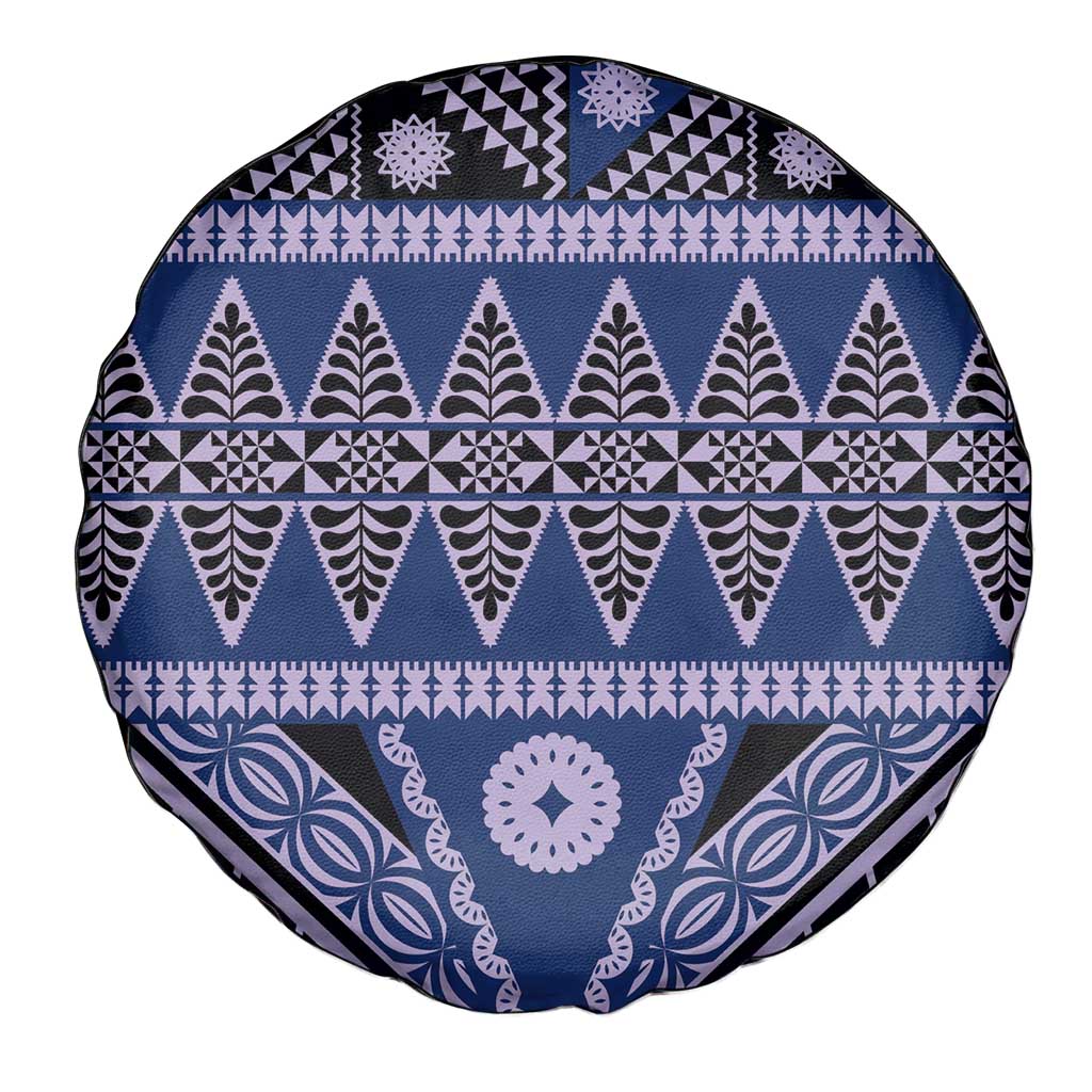 Vintage Bula Fiji Spare Tire Cover Prussian Blue Tapa Masi Motif