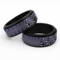 Vintage Bula Fiji Spinner Ring Prussian Blue Tapa Masi Motif - Polynesian Pride