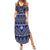 Vintage Bula Fiji Summer Maxi Dress Prussian Blue Tapa Masi Motif