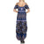 Vintage Bula Fiji Summer Maxi Dress Prussian Blue Tapa Masi Motif
