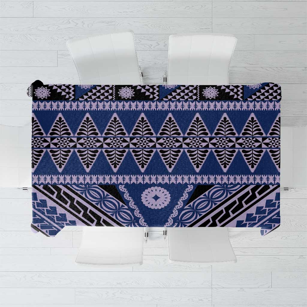 Vintage Bula Fiji Tablecloth Prussian Blue Tapa Masi Motif