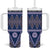 Vintage Bula Fiji Tumbler With Handle Prussian Blue Tapa Masi Motif