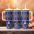 Vintage Bula Fiji Tumbler With Handle Prussian Blue Tapa Masi Motif