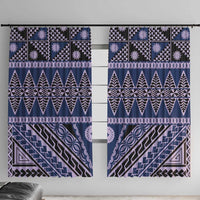 Vintage Bula Fiji Window Curtain Prussian Blue Tapa Masi Motif