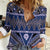 Vintage Bula Fiji Women Casual Shirt Prussian Blue Tapa Masi Motif