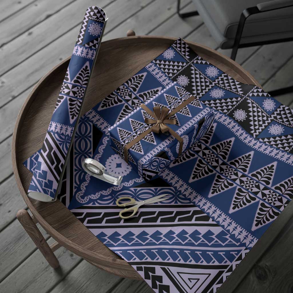 Vintage Bula Fiji Wrapping Paper Prussian Blue Tapa Masi Motif - Polynesian Pride