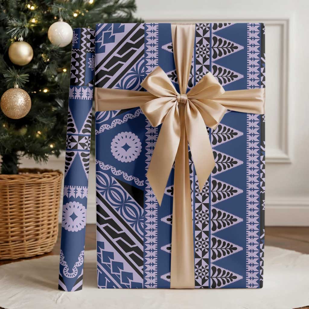 Vintage Bula Fiji Wrapping Paper Prussian Blue Tapa Masi Motif - Polynesian Pride