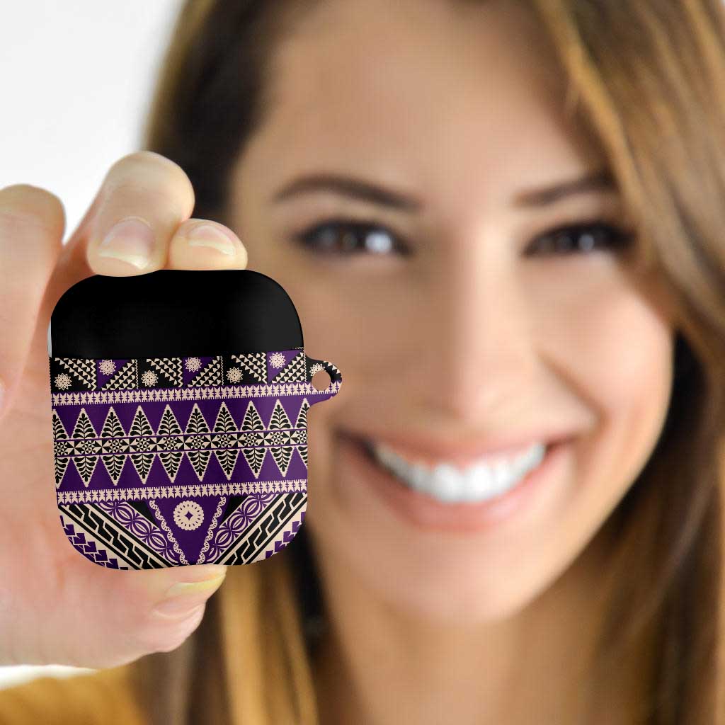 Vintage Bula Fiji AirPods Case Purple Tapa Masi Motif - Polynesian Pride