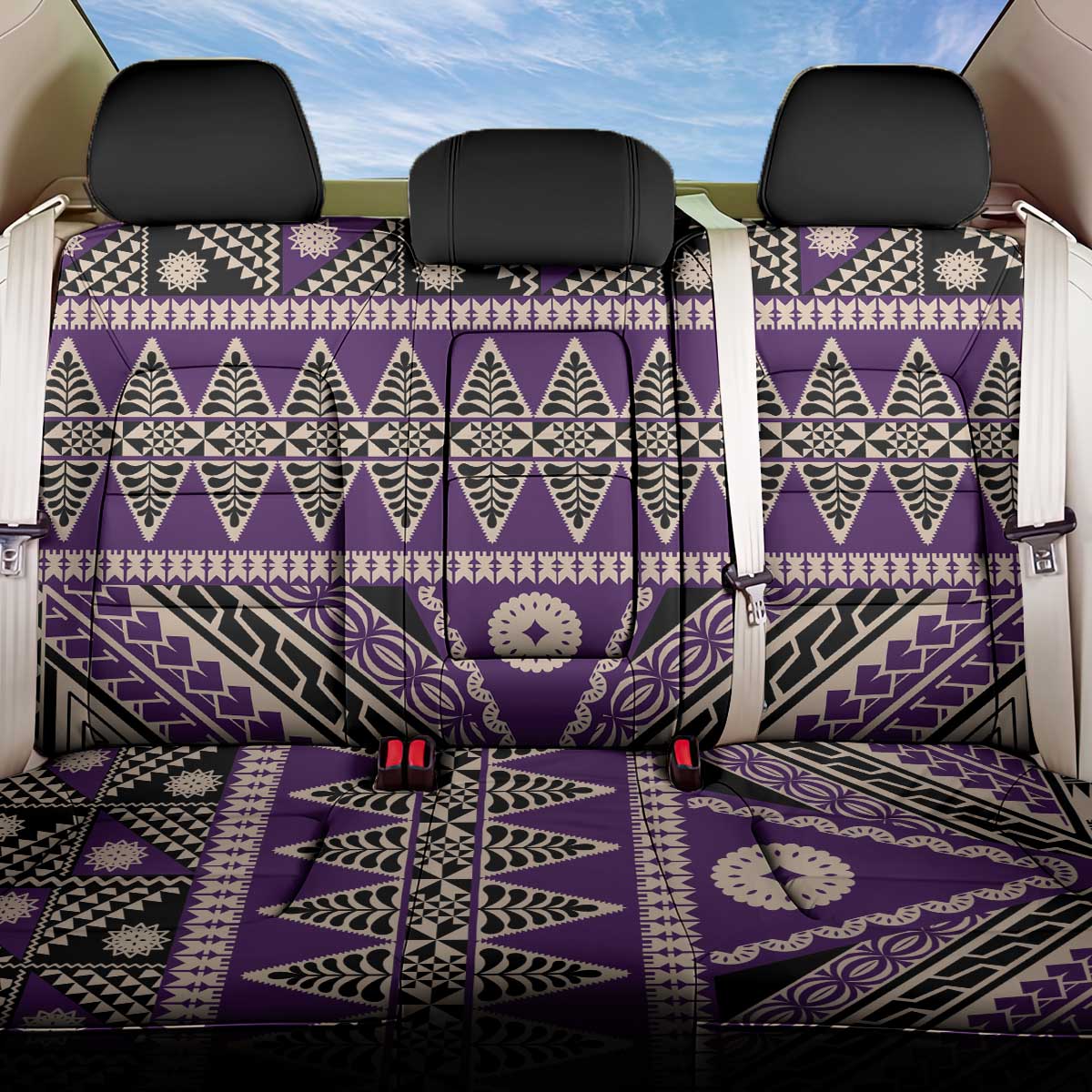 Vintage Bula Fiji Back Car Seat Cover Purple Tapa Masi Motif