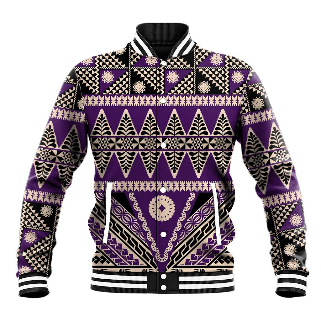 Vintage Bula Fiji Baseball Jacket Purple Tapa Masi Motif