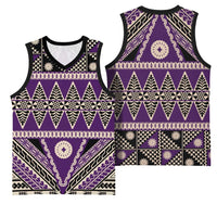 Vintage Bula Fiji Basketball Jersey Purple Tapa Masi Motif - Polynesian Pride