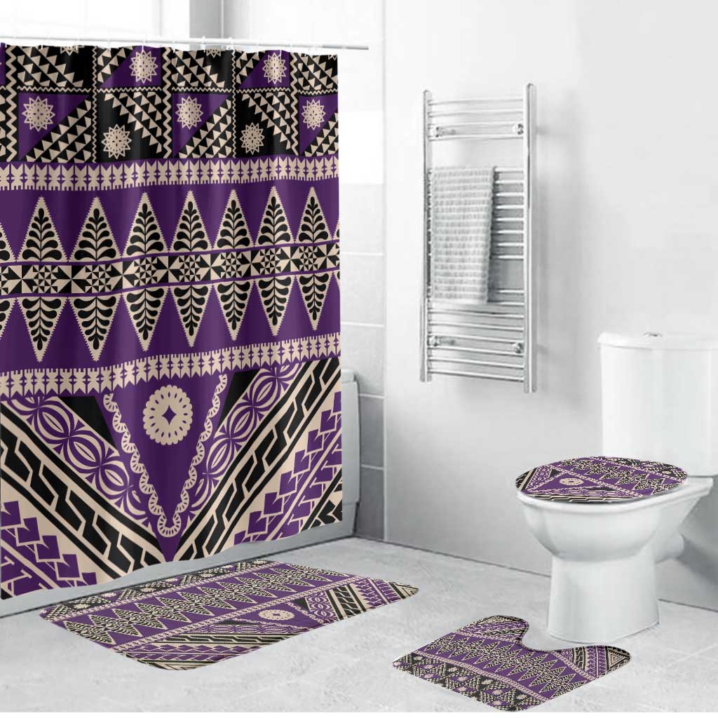 Vintage Bula Fiji Bathroom Set Purple Tapa Masi Motif - Polynesian Pride