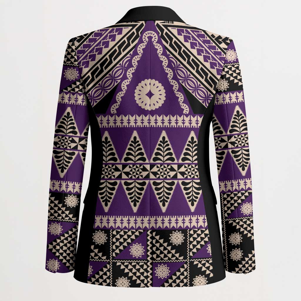 Vintage Bula Fiji Blazer Purple Tapa Masi Motif - Polynesian Pride