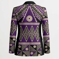 Vintage Bula Fiji Blazer Purple Tapa Masi Motif - Polynesian Pride