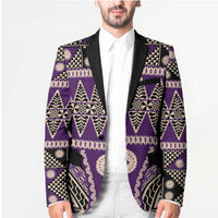 Vintage Bula Fiji Blazer Purple Tapa Masi Motif - Polynesian Pride